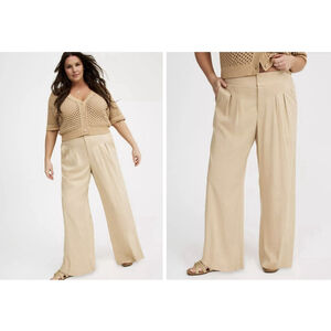 Torrid Challis Pants Women 24S Tan Wide Leg High Rise Pockets Trousers New